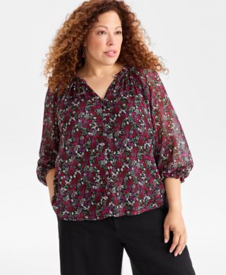 Style & Co - Plus Size Printed Shine Ruffled Top