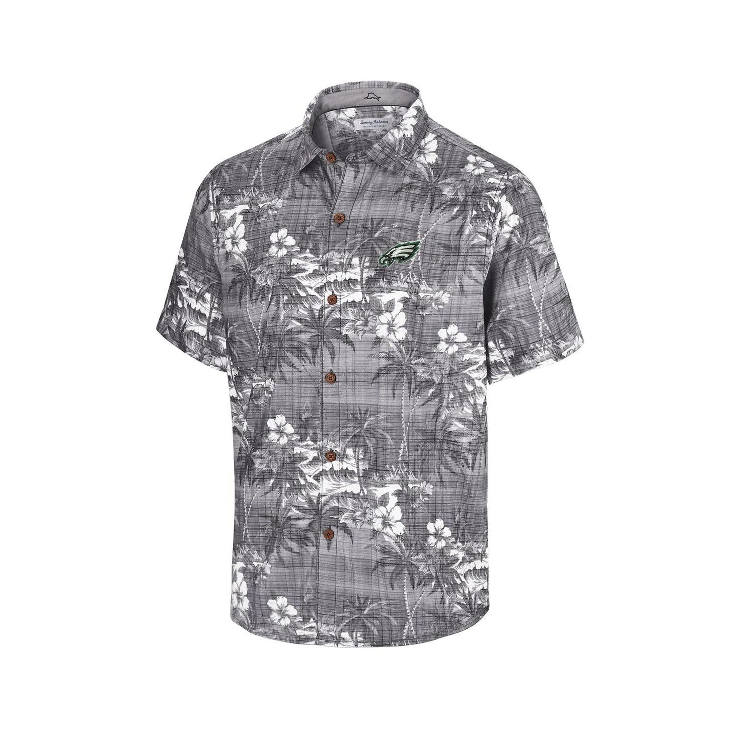 Men's Black Philadelphia Eagles Coconut Point Isla Palmetta Camp Button-Up Shirt