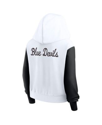 Women's White Duke Blue Devils Cropped Beyond Capability Color Block Script Full-Zip Hoodie
