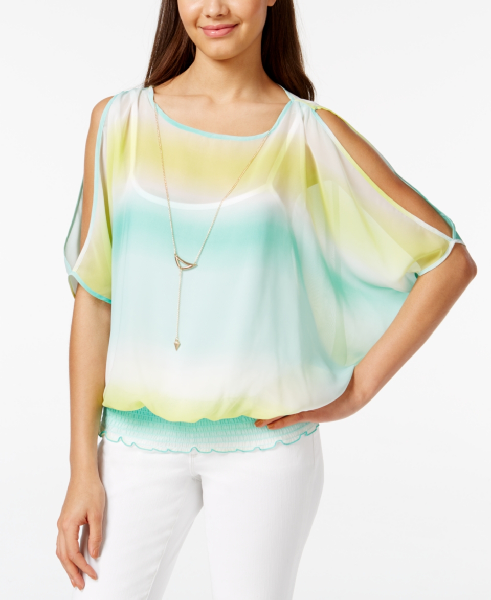 BCX Juniors Ombre Slit Sleeve Smocked Top   Juniors Tops