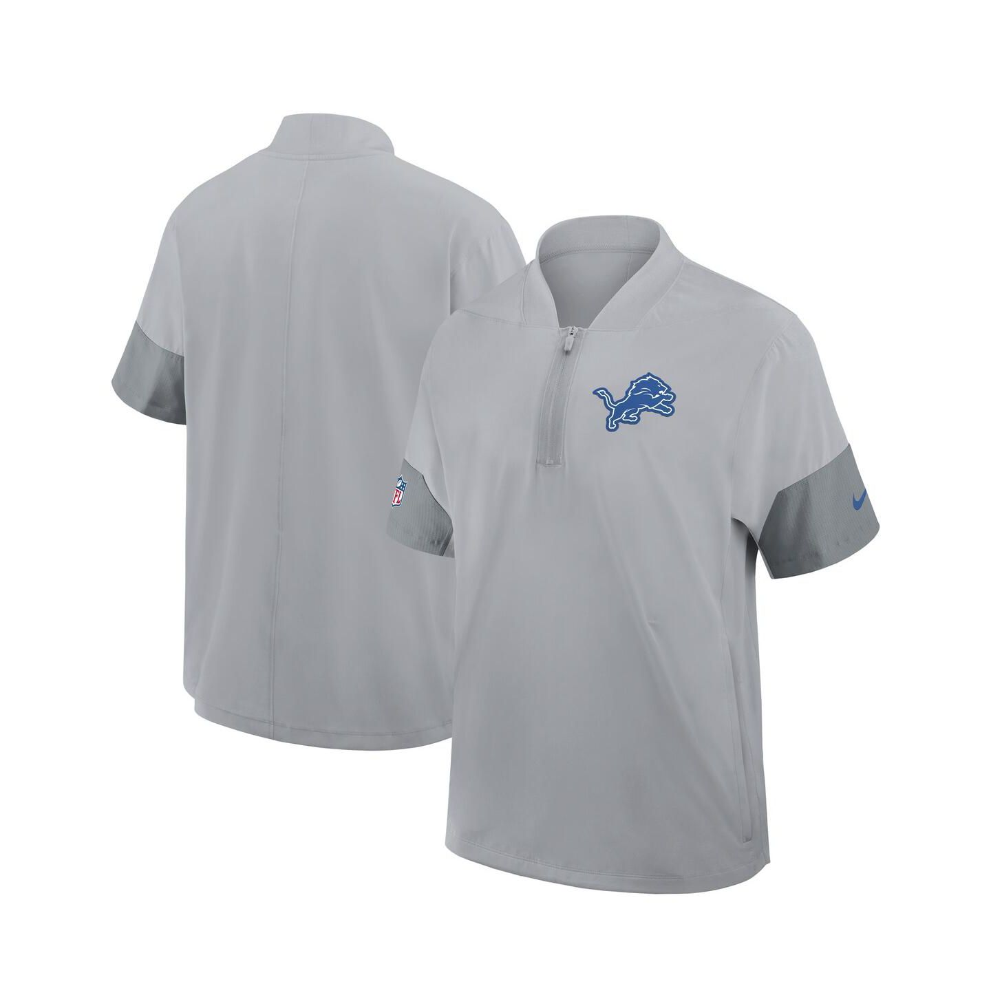 Мужская куртка Nike Gray Detroit Lions Sideline Short Sleeve Quarter-Zip Performance Coach — фото 1