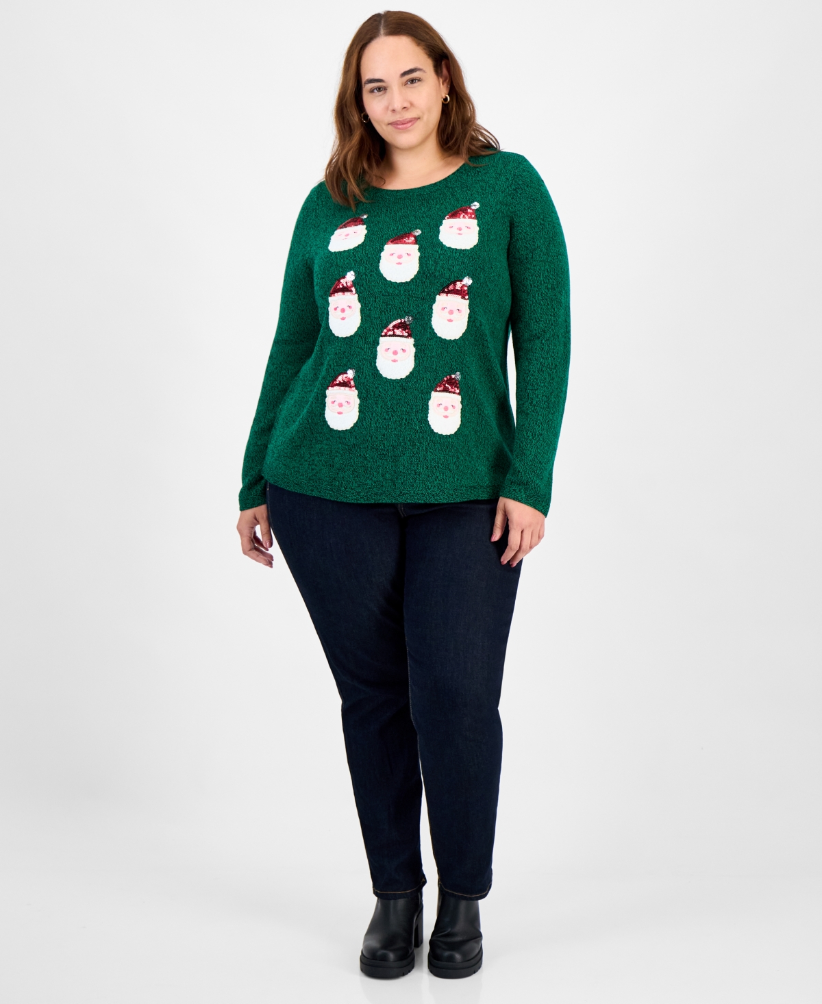 Holiday Lane Plus Size Smile-santa-graphic Sweater In Green