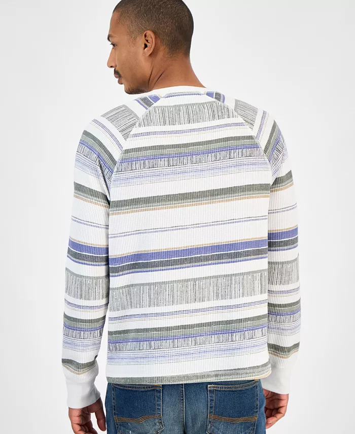 Men's Striped Waffle-Knit Thermal Shirt - thumbnail 4