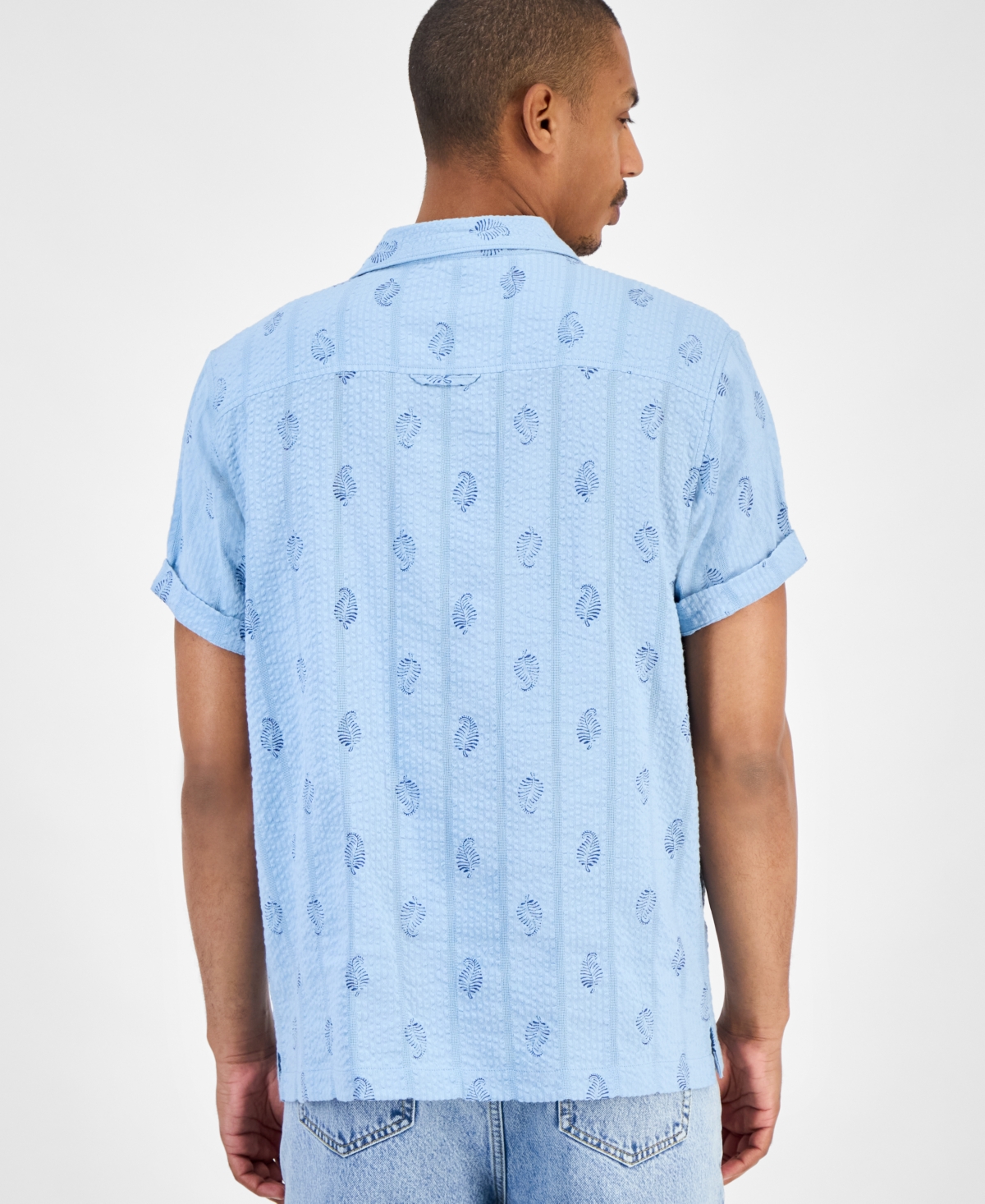 Sun + Stone Men's Seersucker Camp Shirt, Macy's Exclusive In Blue