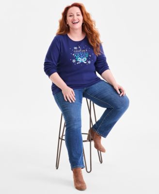 Plus Size Menorah Long-Sleeve T-Shirt, Macy's Exclusive