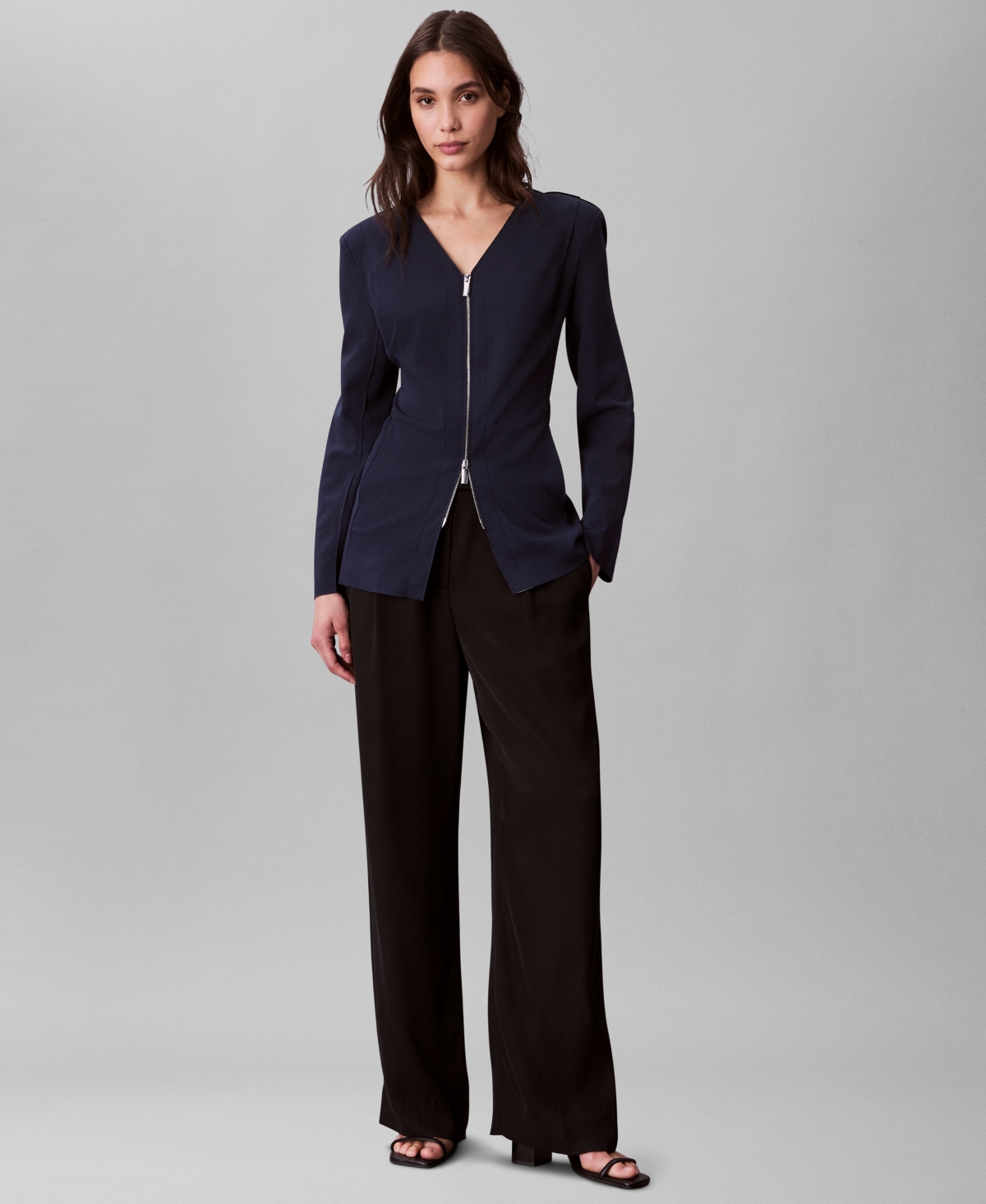 Calvin Klein Women's Stretch Crepe Zip Front Jacket In Blue