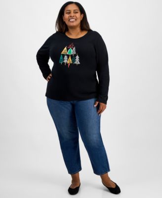 Plus Size Festive Tree Long-Sleeve T-Shirt, Macy's Exclusive