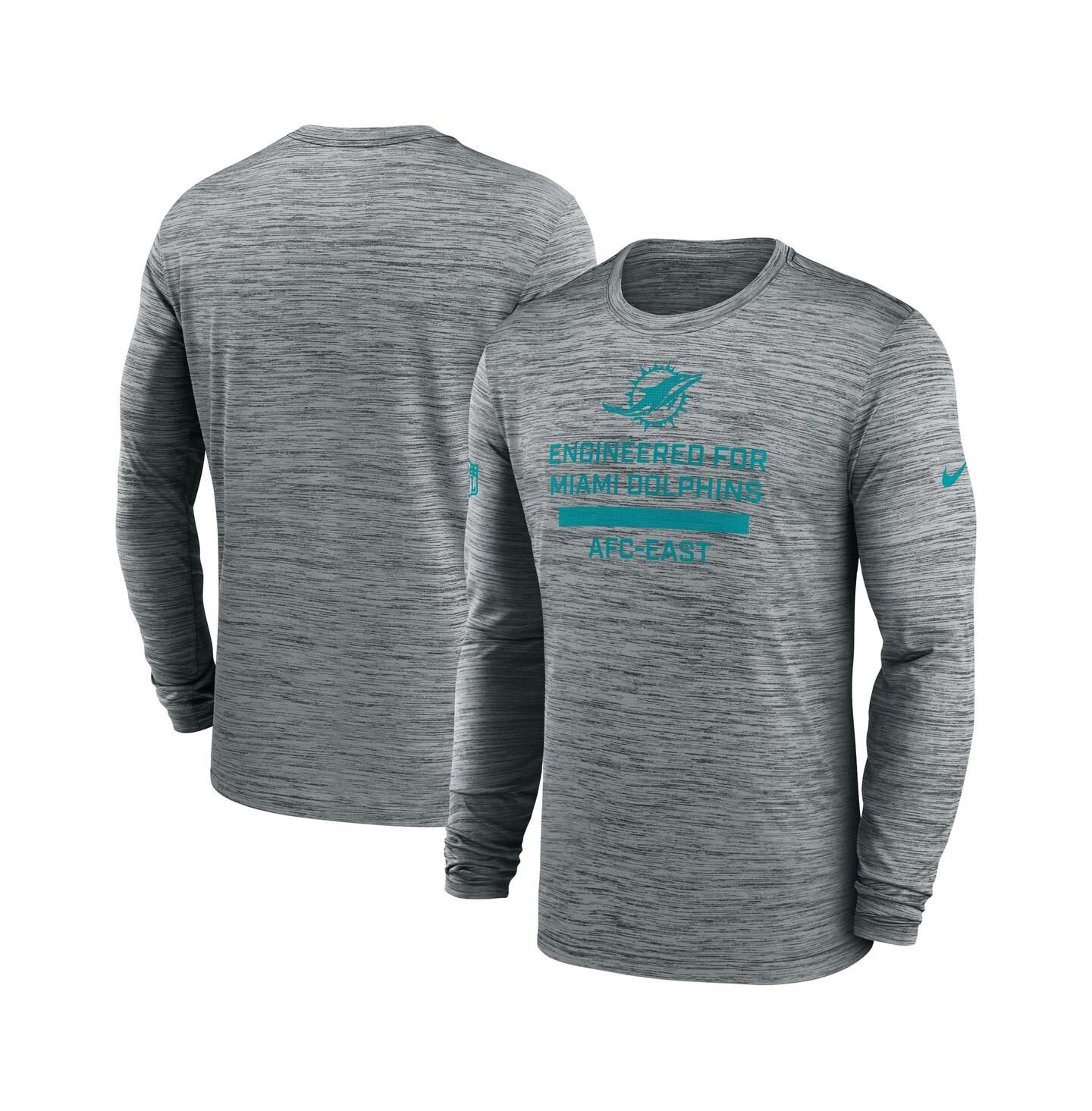 Мужская футболка Nike Gray Miami Dolphins Sideline Velocity Performance Long Sleeve — фото 1