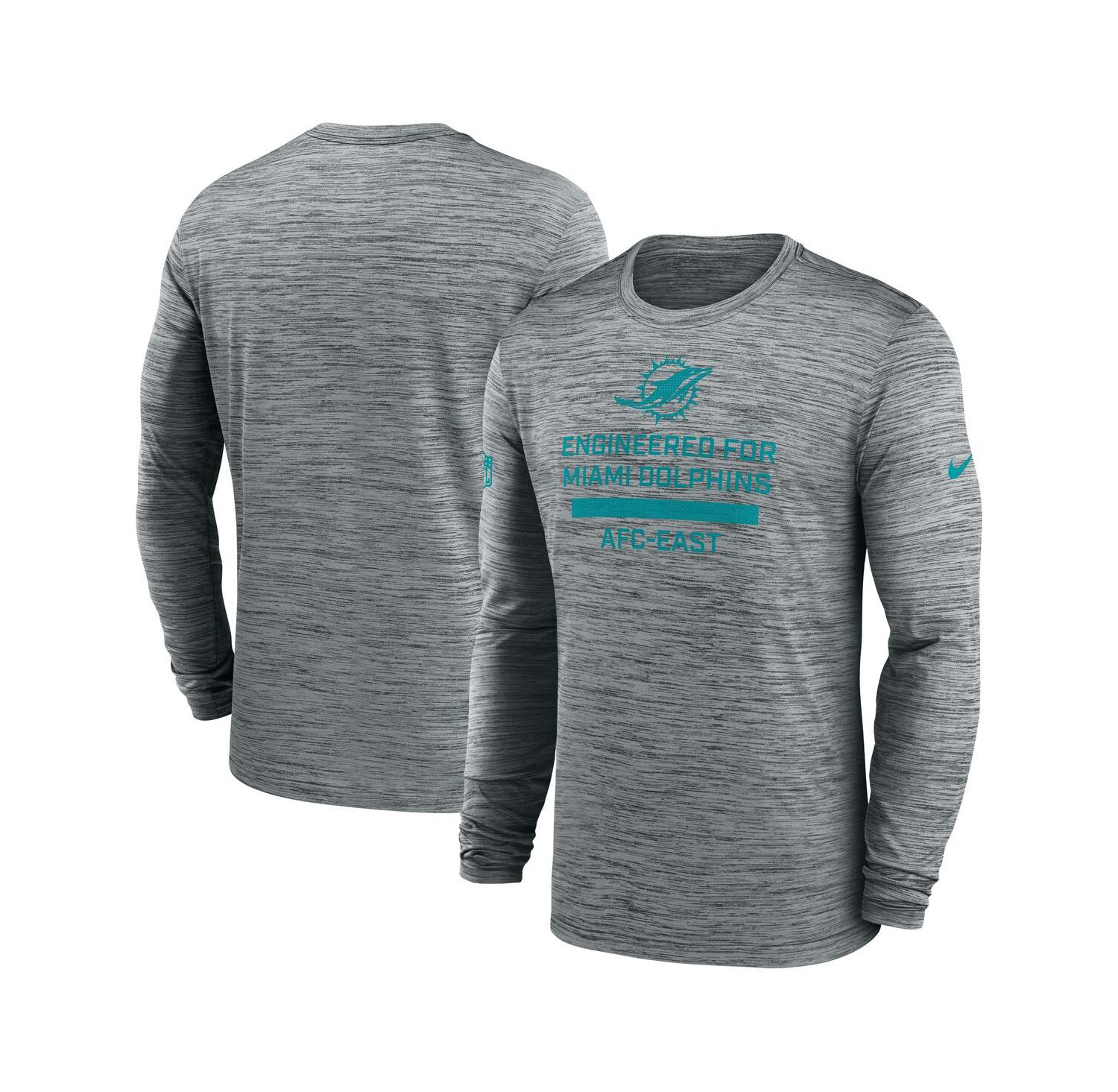 Men's Gray Miami Dolphins Sideline Velocity Performance Long Sleeve T-Shirt