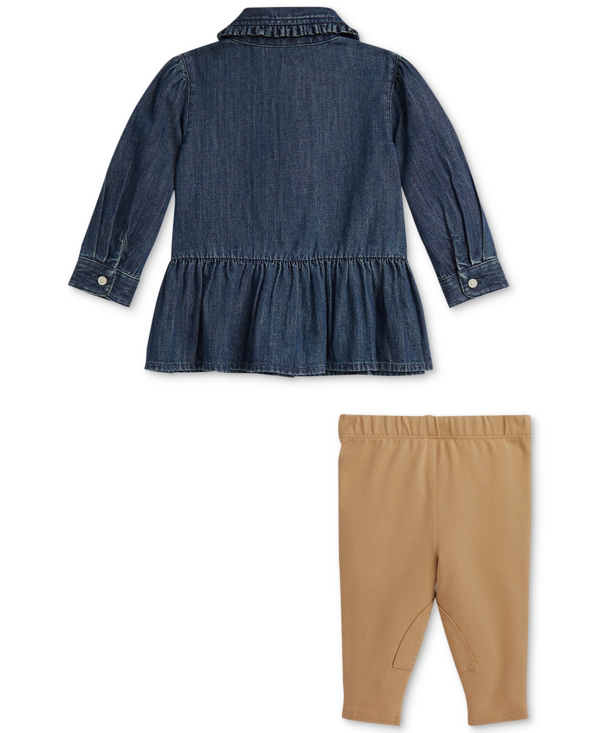 Polo Ralph Lauren Baby Girls Denim Peplum Shirt & Leggings Set In Blue