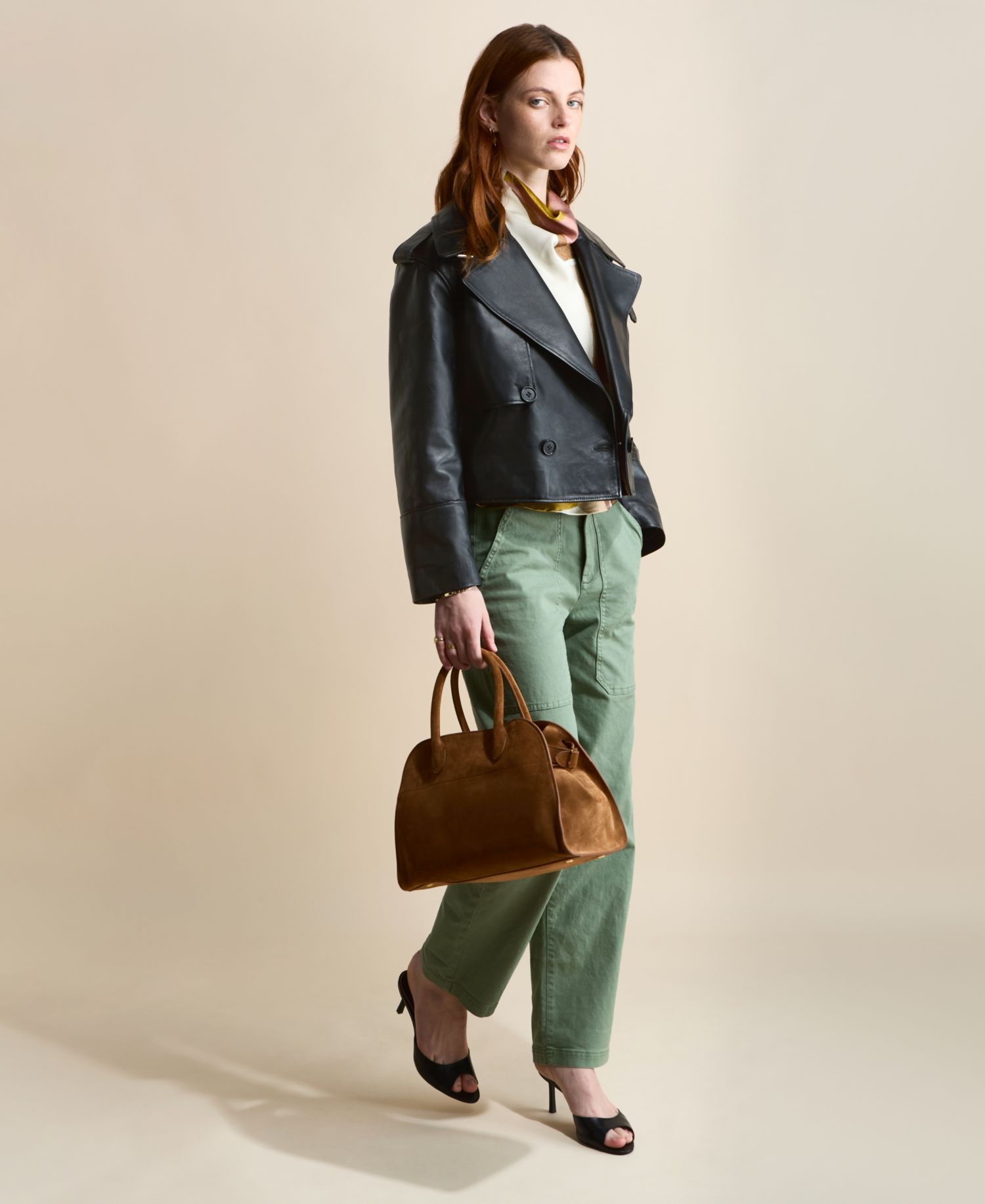 Women's Leather Cropped Trench Style Jacket