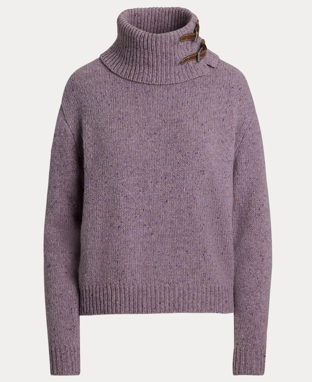 Ralph Lauren Buckle-trim Mélange Turtleneck Sweater In Purple