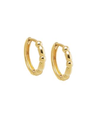 Solid Bar X Bead Huggie Earring 14k