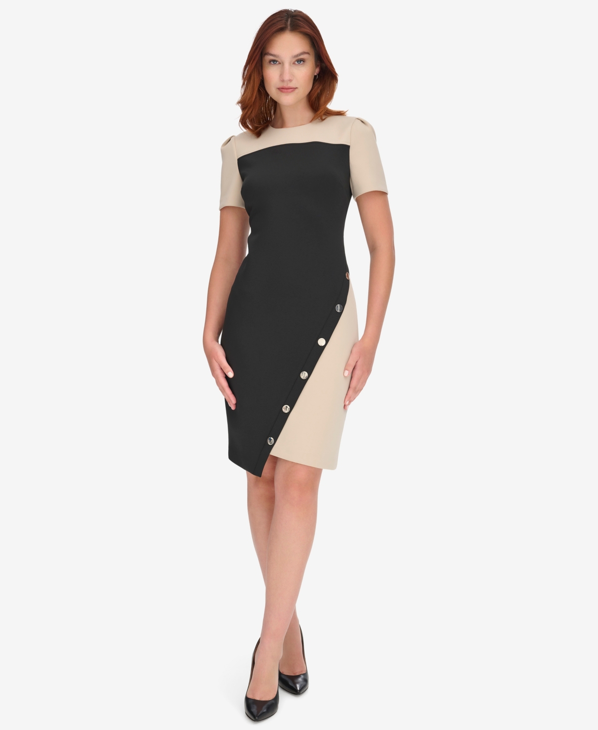 Tommy Hilfiger Women's Colorblocked Asymmetrical-hem Sheath Dress