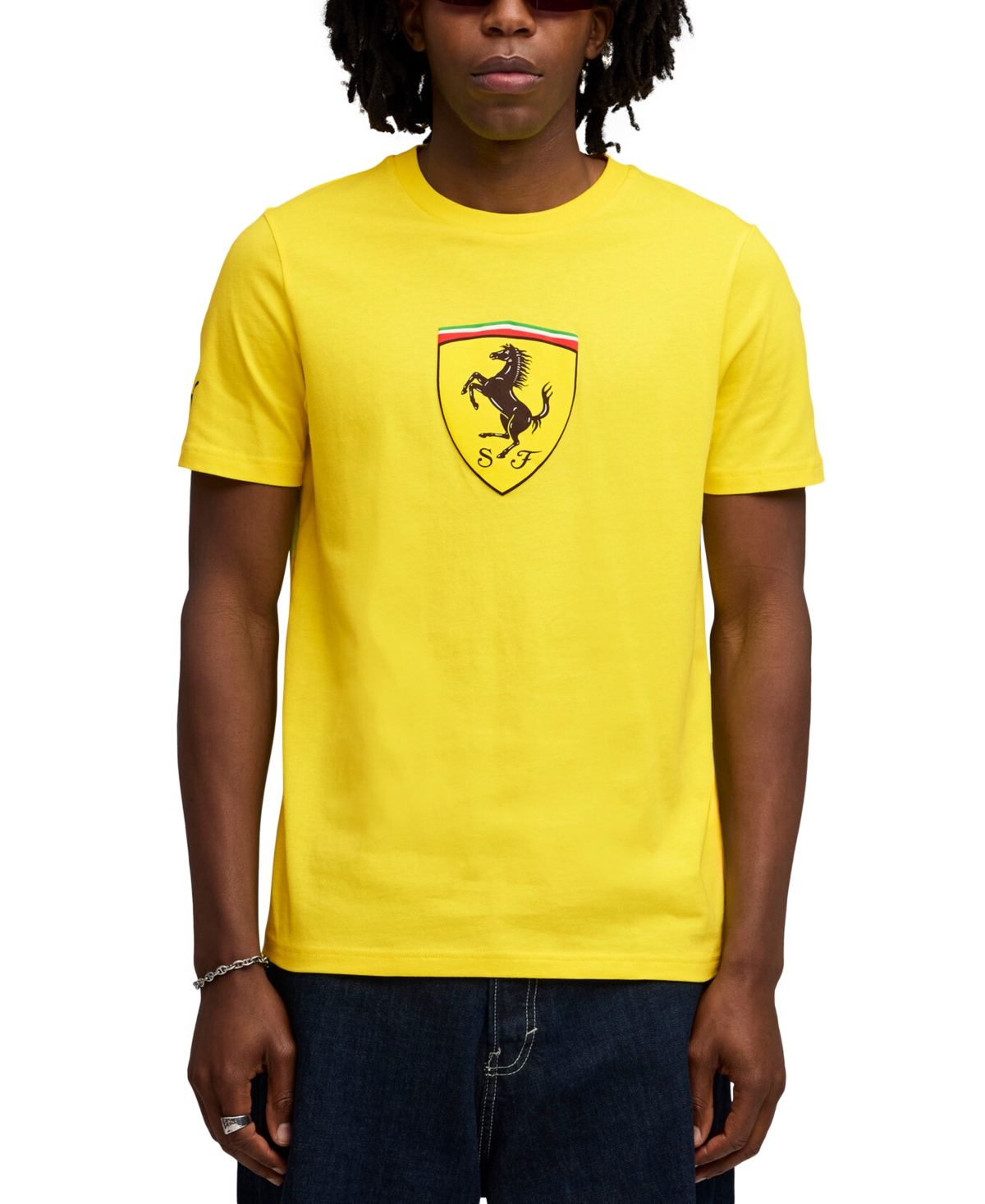 Puma X Ferrari Sportswear Cotton Graphic T-shirt In Yellow
