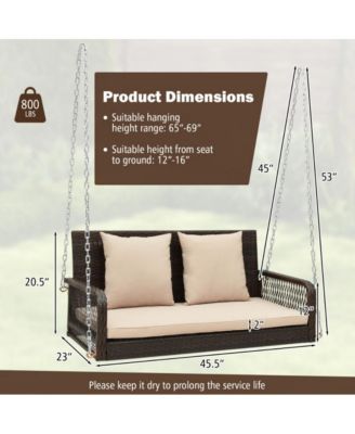 2-Person Outdoor Wicker Porch Swing with Seat and Back Cushions