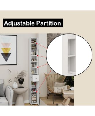 Tall Slim 71" Freestanding Bathroom Cabinet with Drawer, 2 Doors & Adjustable Shelves in White