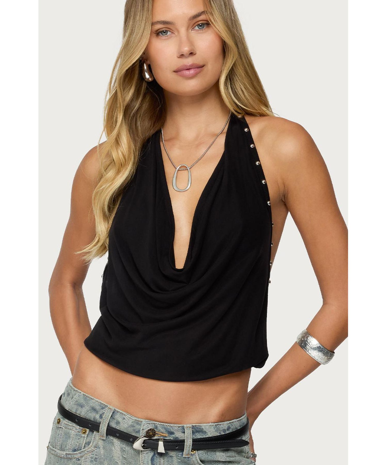 Women's Irina Stud Cowl Neck Halter Top