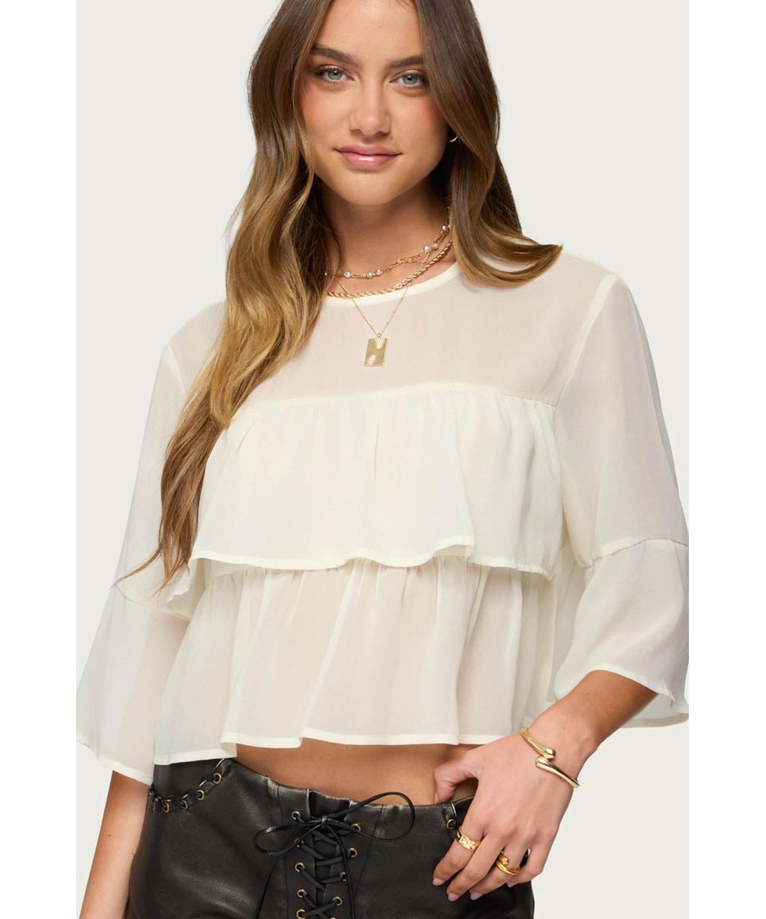 Women's Missey Ruffled Chiffon Top