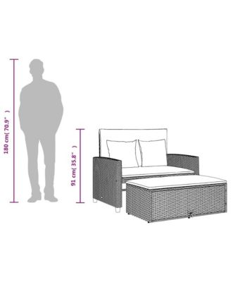 Patio Sofa with Cushions 2-Seater Beige Poly Rattan