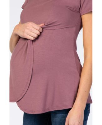 Mauve Layered Wrap Front Maternity Nursing Top