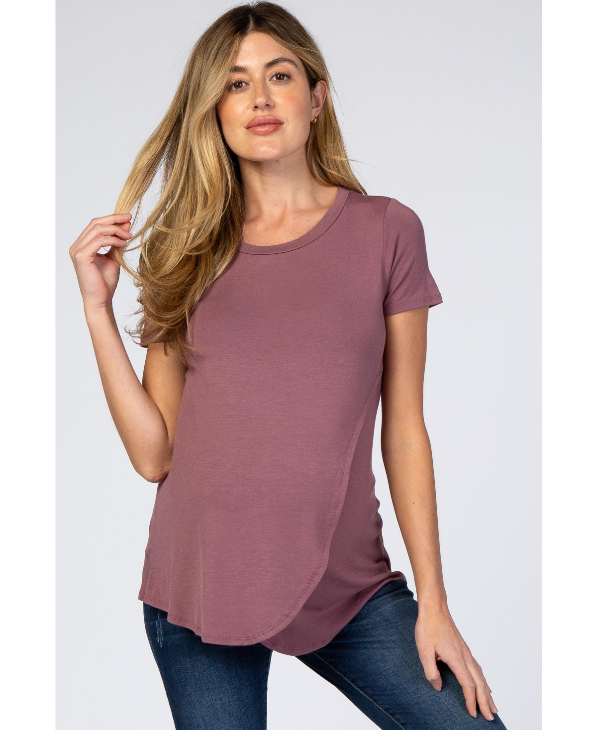 Mauve Layered Wrap Front Maternity Nursing Top - Mauve