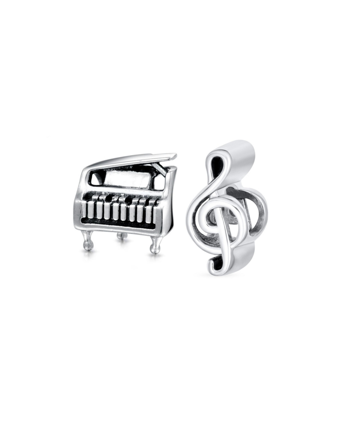 Set of 2 Grand Piano & G Clef Musician Charm Bead Oxidized Sterling Silver - Grey set