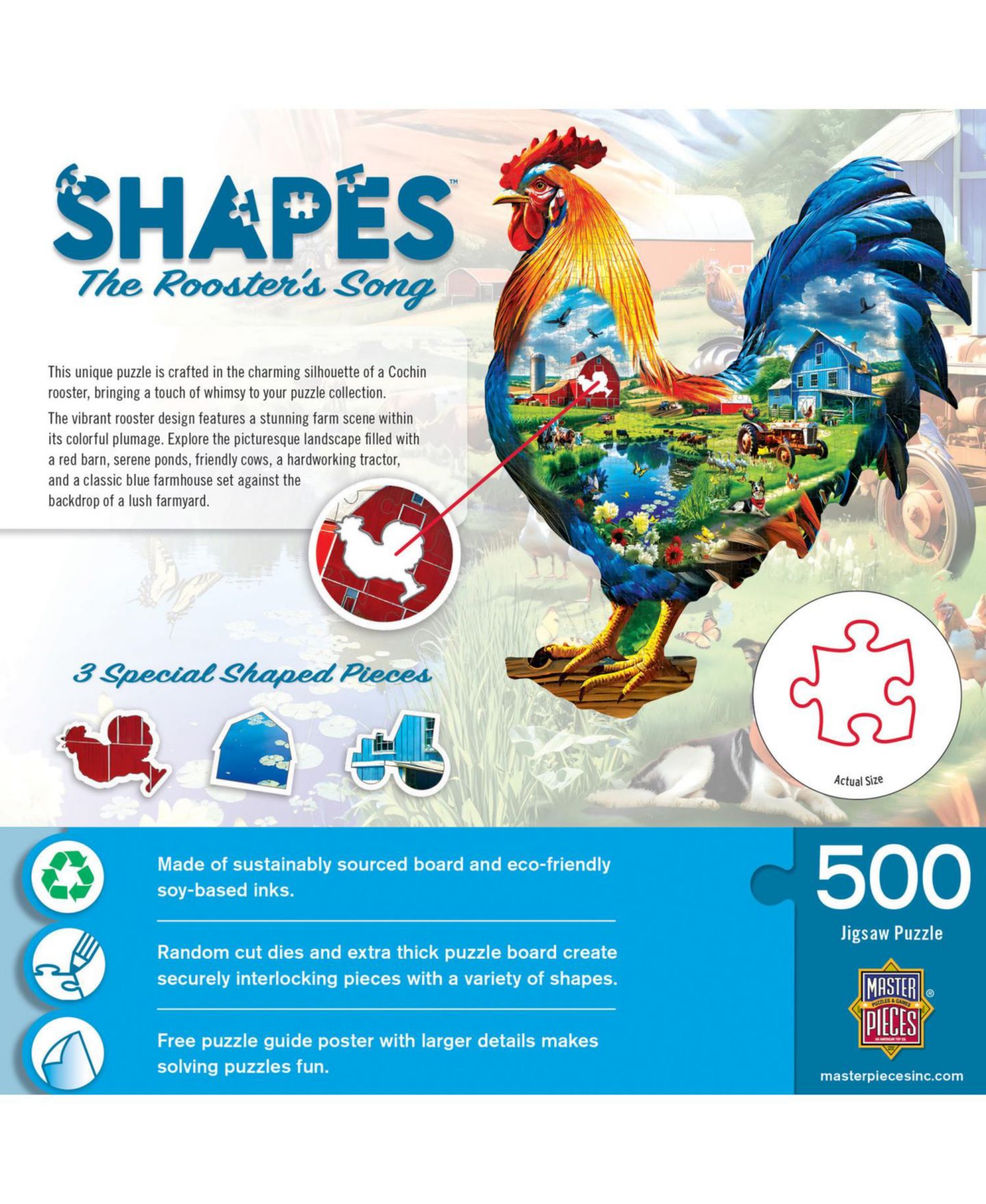 Детские игрушки MasterPieces Puzzles Shapes - The Rooster's Song 500 Piece Jigsaw Puzzle — фото 3