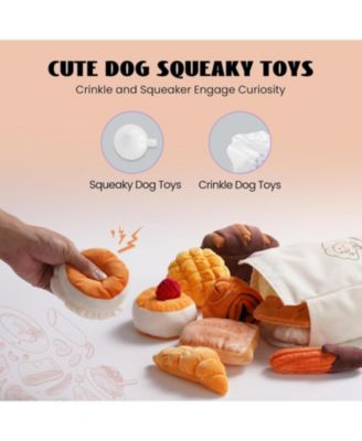 10 PCS Bread Dog Toy Set with a Grocery Bag,Christmas gift, Crinkle Squeaky Plush Puppy Toys