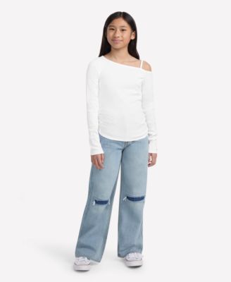 Girls Asymmetrical Ruched Long Sleeve T-Shirt