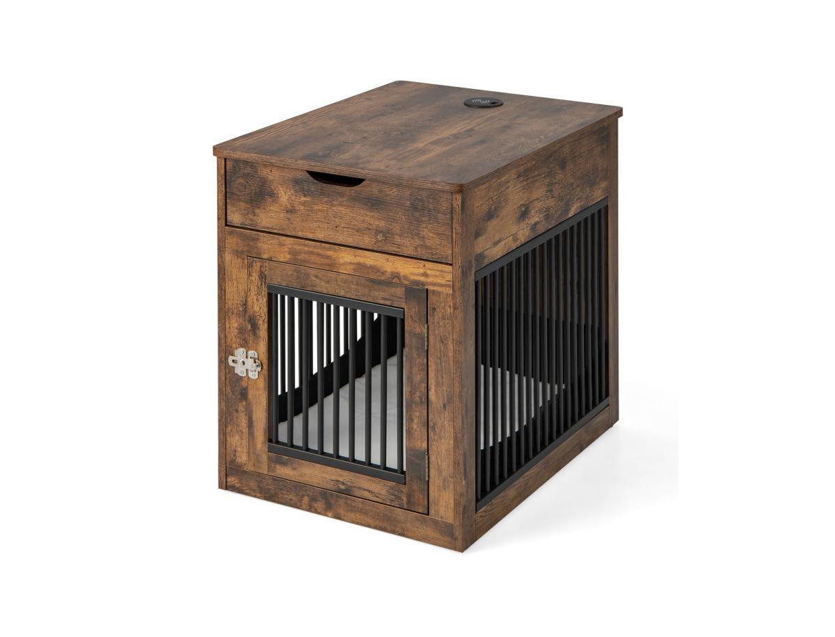 2-In-1 Dog House with Drawer and Wired Wireless Charging - Brown