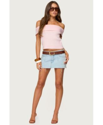 Womens Blythe Ribbed Knit Fold Over Top