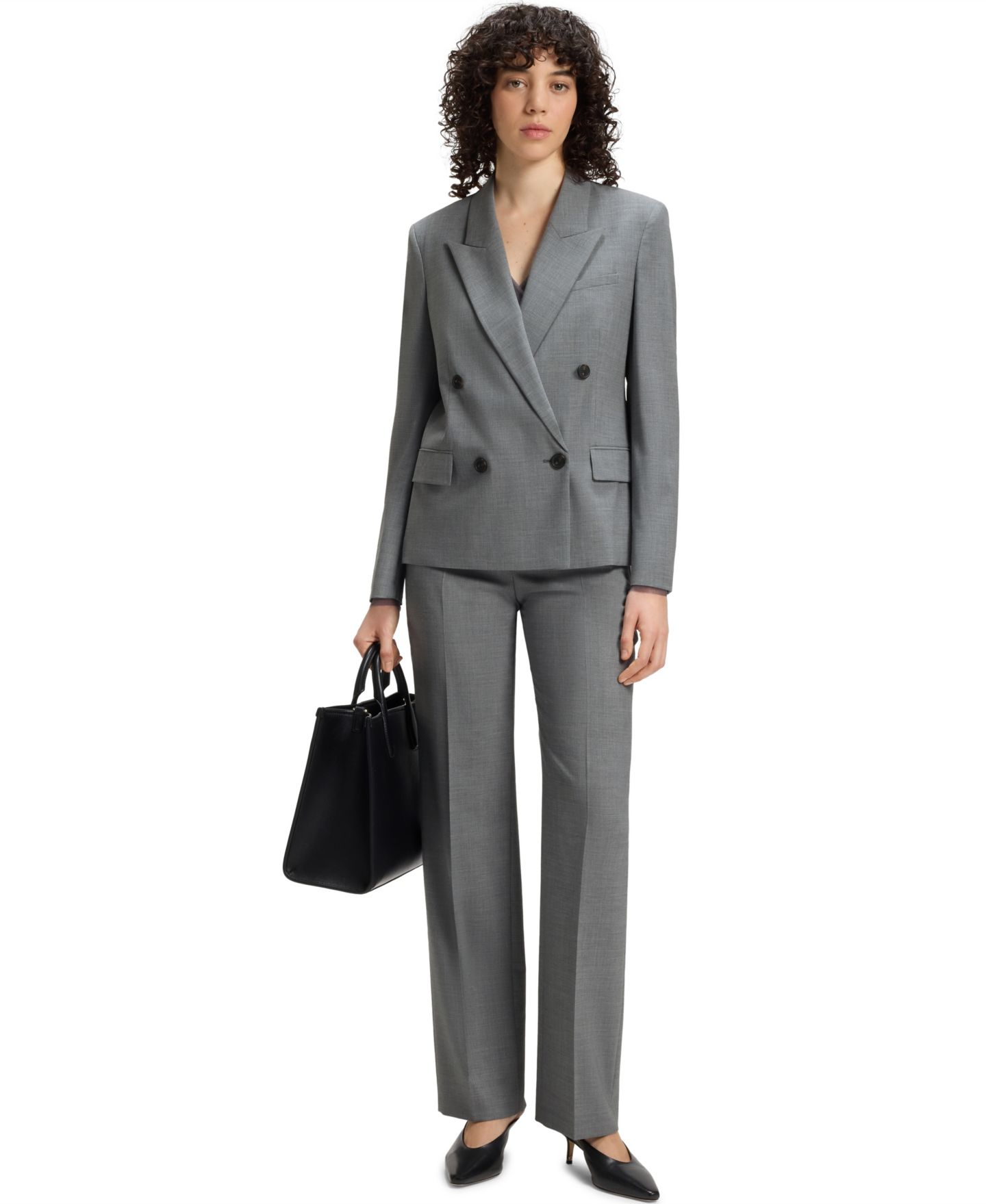 Женский пиджак Hugo Boss BOSS by Mélange Virgin Wool Double-Breasted Blazer, цвет: Тёмный серый — фото 10