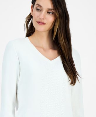 Women's Cotton V-Neck Textured Sweater