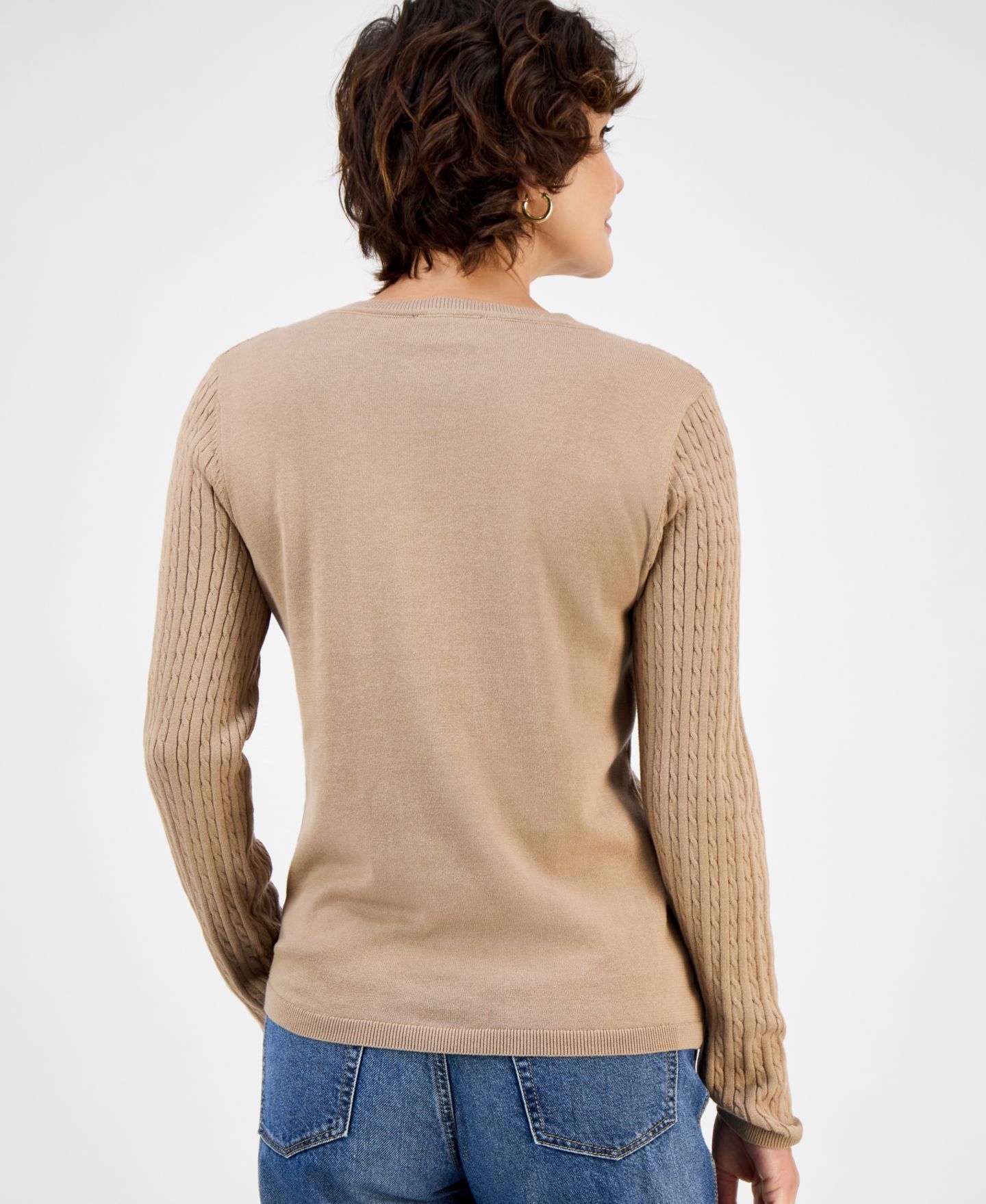 Женский свитер Nautica Jeans Nautica V-neck Cable Knit, цвет: Верблюжий — фото 2