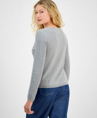 Women's V-neck Cable Knit Sweater, Online Only