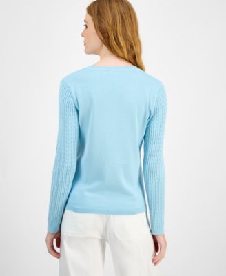 Women's V-neck Cable Knit Sweater, Online Only