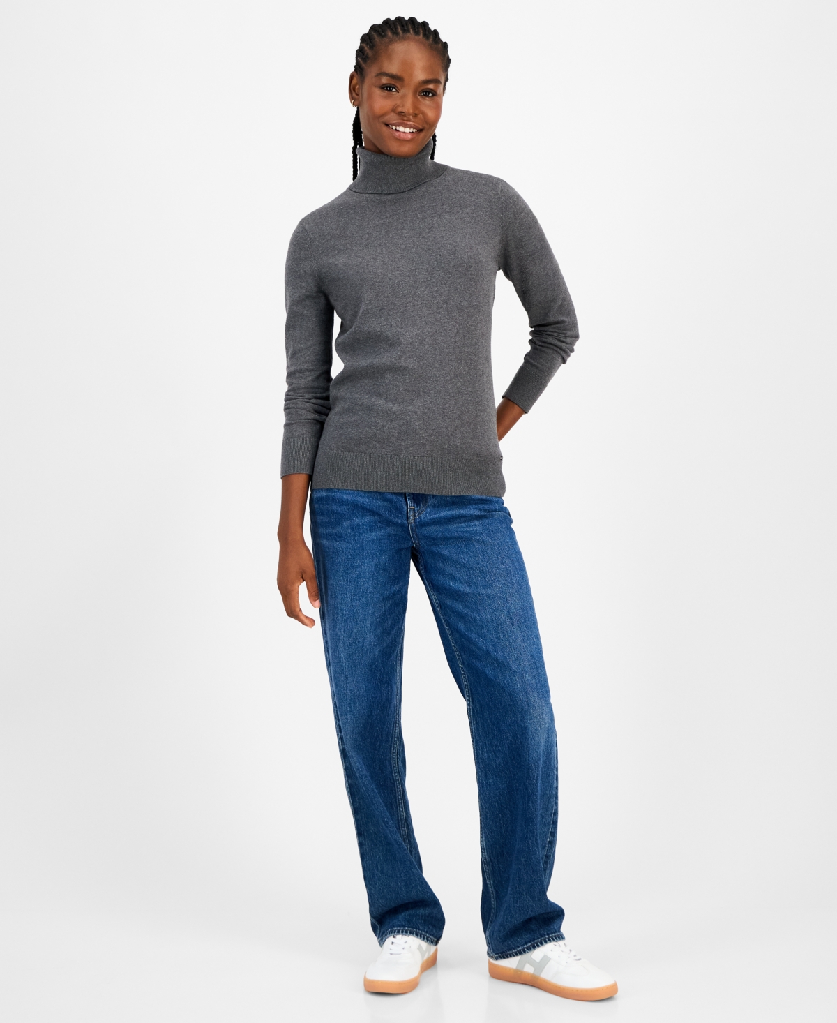 Tommy Hilfiger Women's Cotton Turtleneck Sweater In Gray