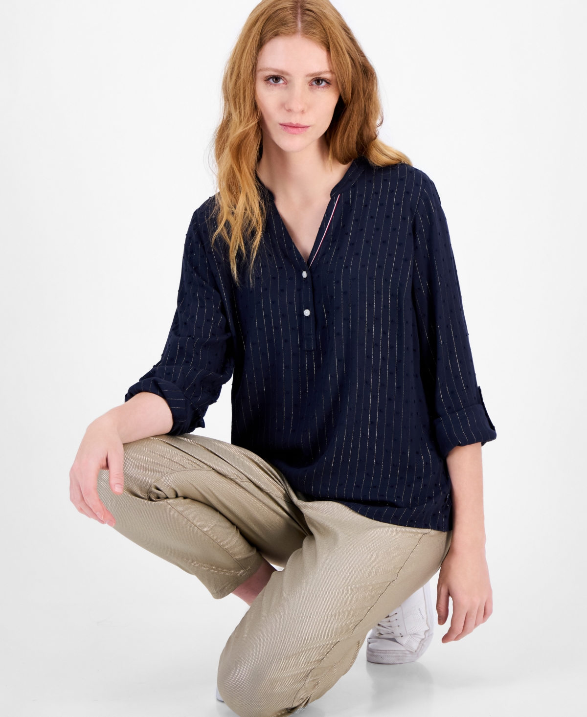 Tommy Hilfiger Women's Sparkle Clip Dot Popover Top