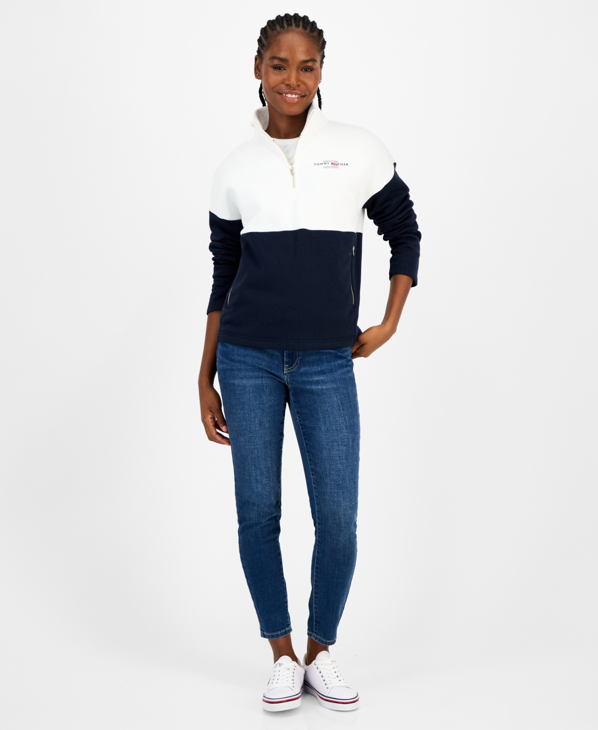 Tommy Hilfiger Women's Colorblock Quarter Zip Sweatshirt In Blue
