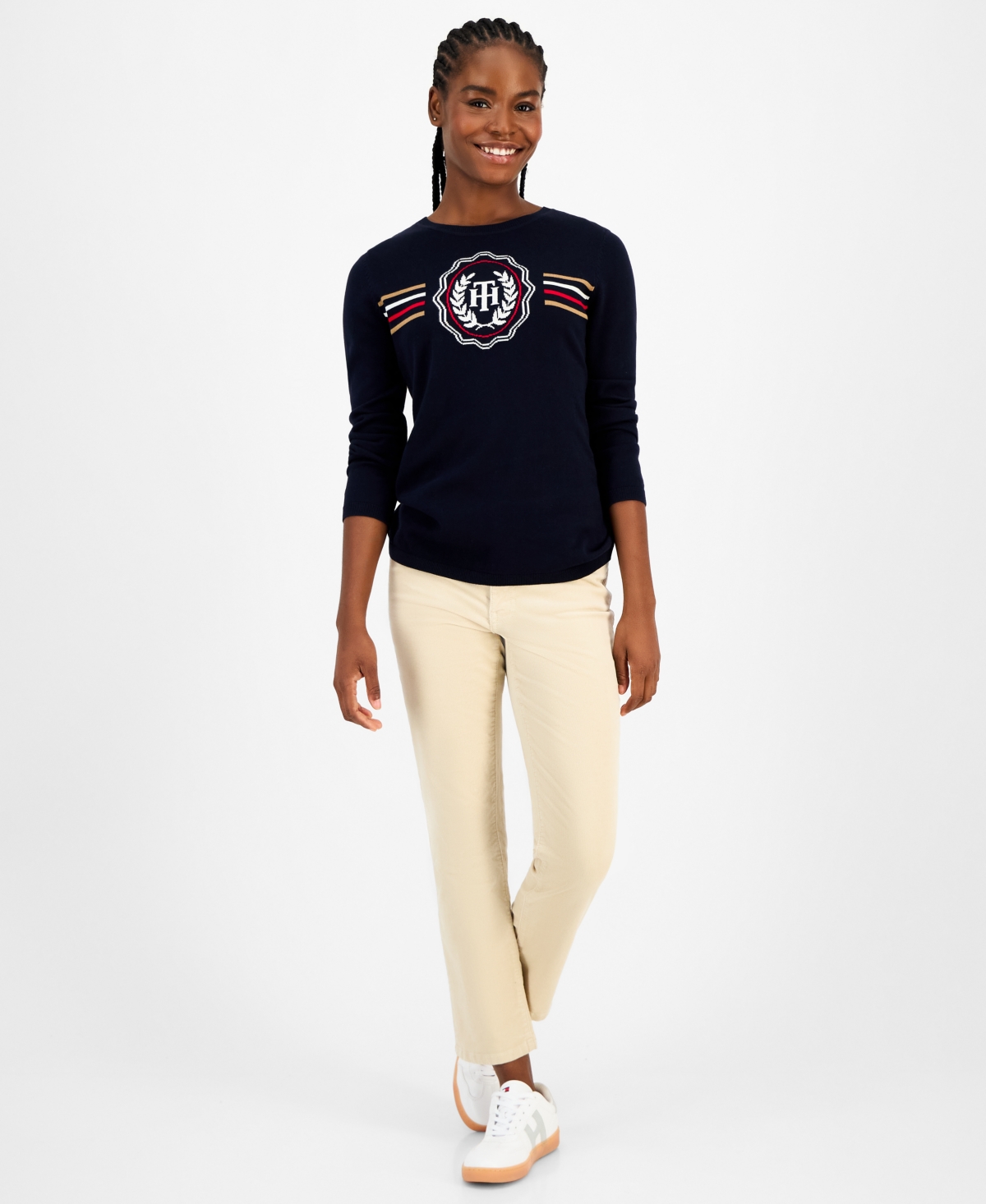 Tommy Hilfiger Women's Cotton Crest Crewneck Sweater In Black