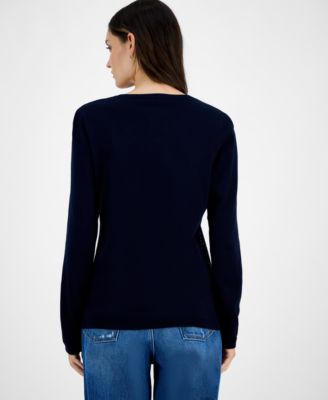 Women's Studded Argyle Cotton V-Neck Sweater