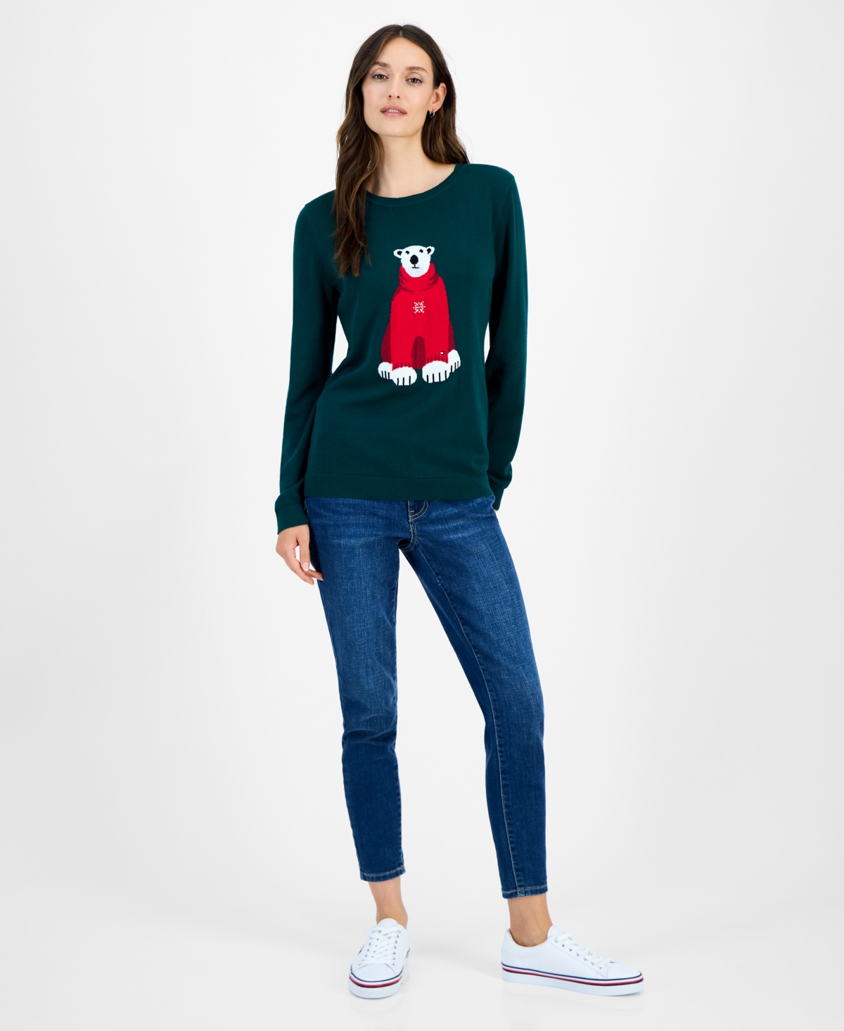 Tommy Hilfiger Women's Cotton Snowflake Bear Crewneck Sweater