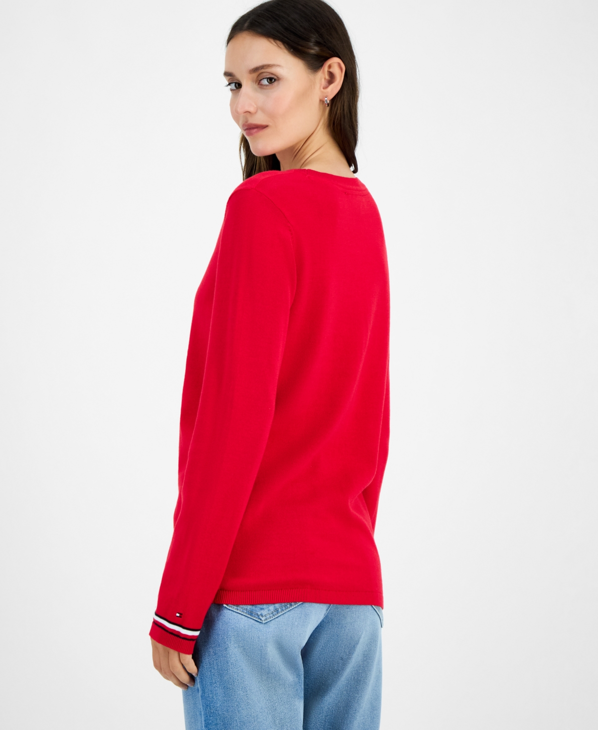 Tommy Hilfiger Women's Cotton Terrier Crewneck Sweater In Red