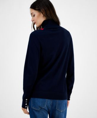 Women's Cotton Vertical Stripe Turtleneck Sweater