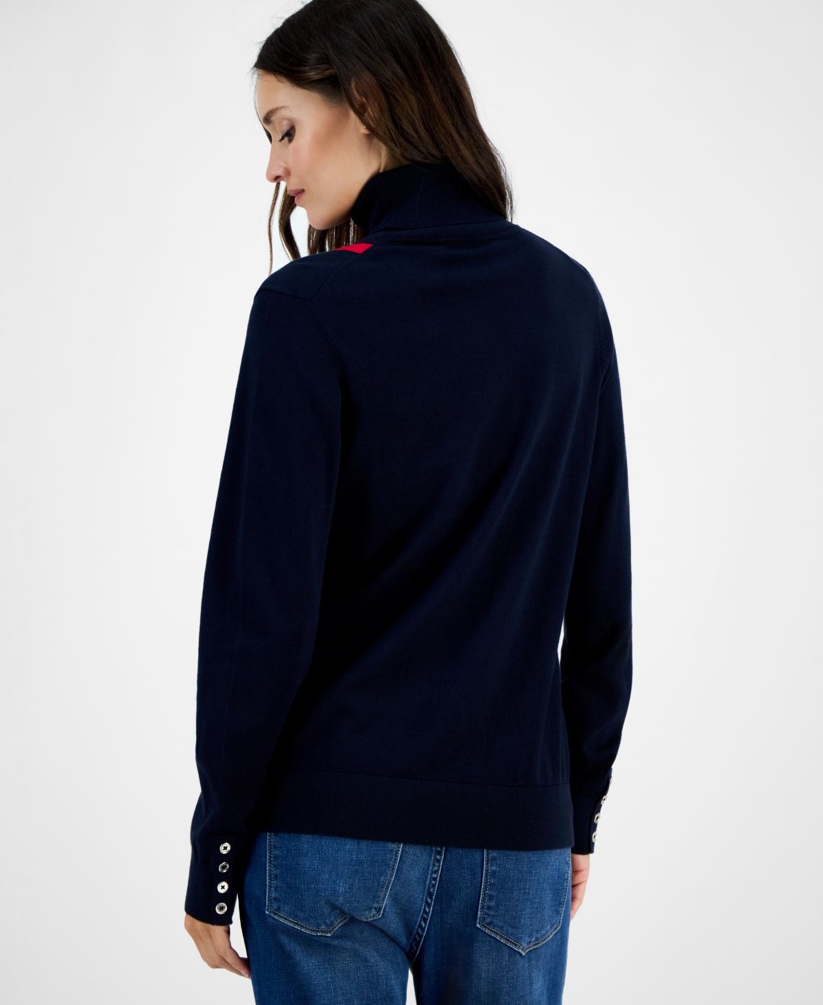 Tommy Hilfiger Women's Cotton Vertical Stripe Turtleneck Sweater In Black