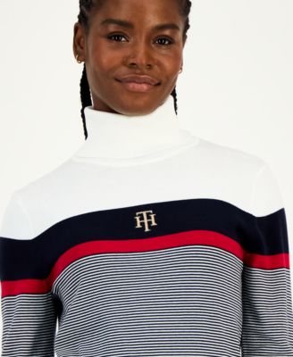 Women's Cotton Striped Turtleneck Sweater