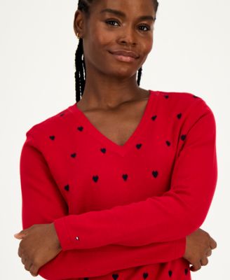 Women's Cotton Heart V-Neck Sweater