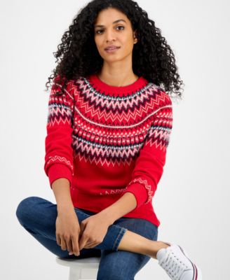 Women's Round-Neck Long-Sleeve Fair Isle Sweater 