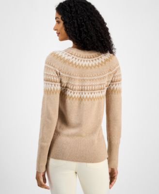 Women's Round-Neck Long-Sleeve Fair Isle Sweater 